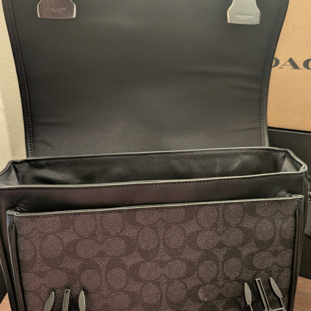 Coach Black Leather & Signature Canvas Messenger Bag - Picture 3 of 5